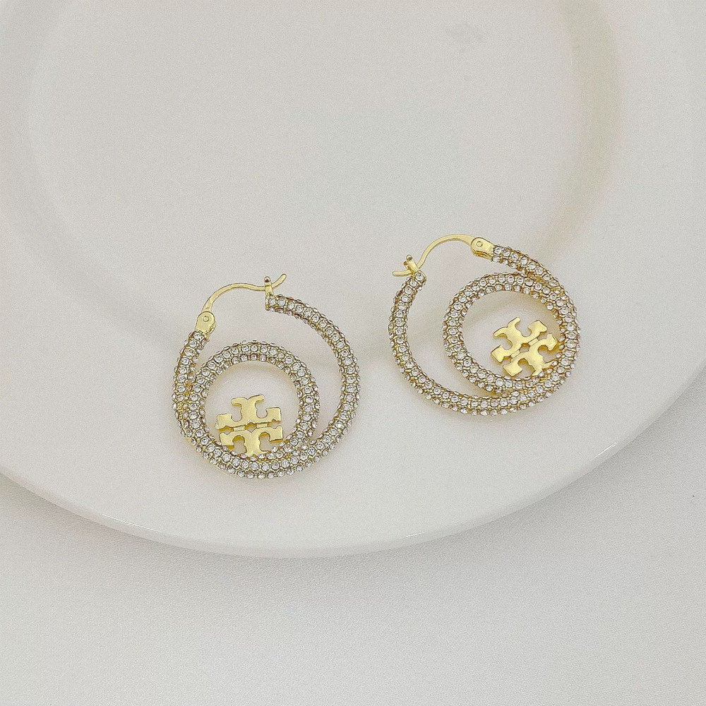 Tory Burch Zircon Letter Stud Earrings